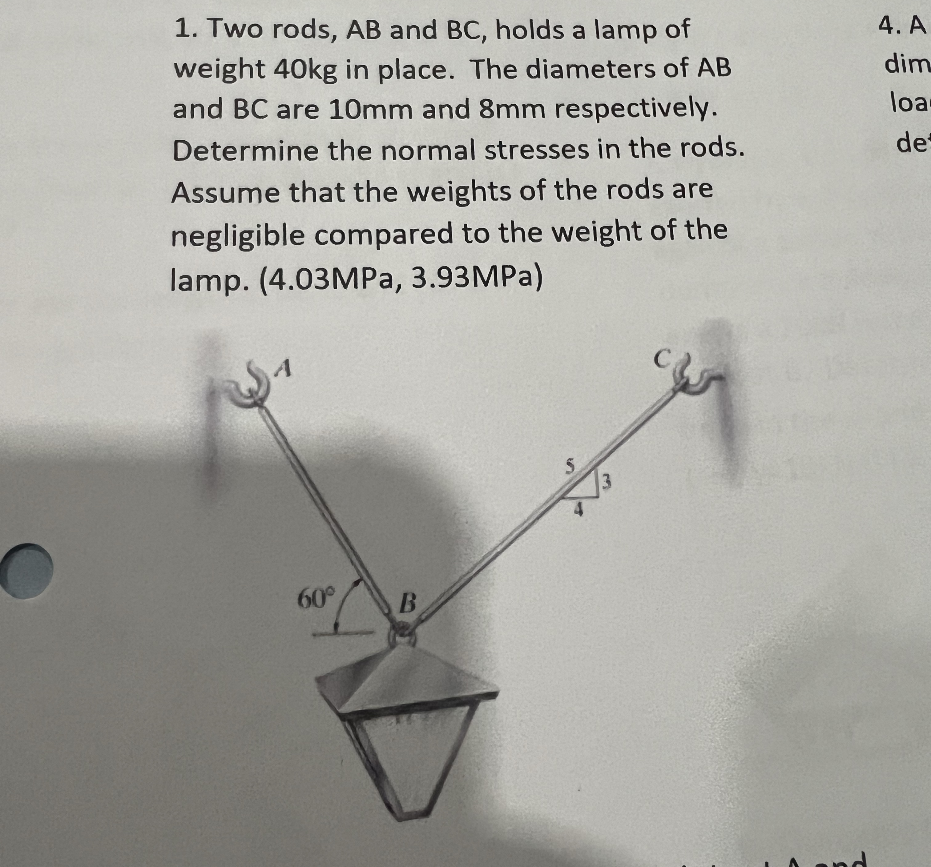 Steps for Two rods, A B and B C , holds a lamp of