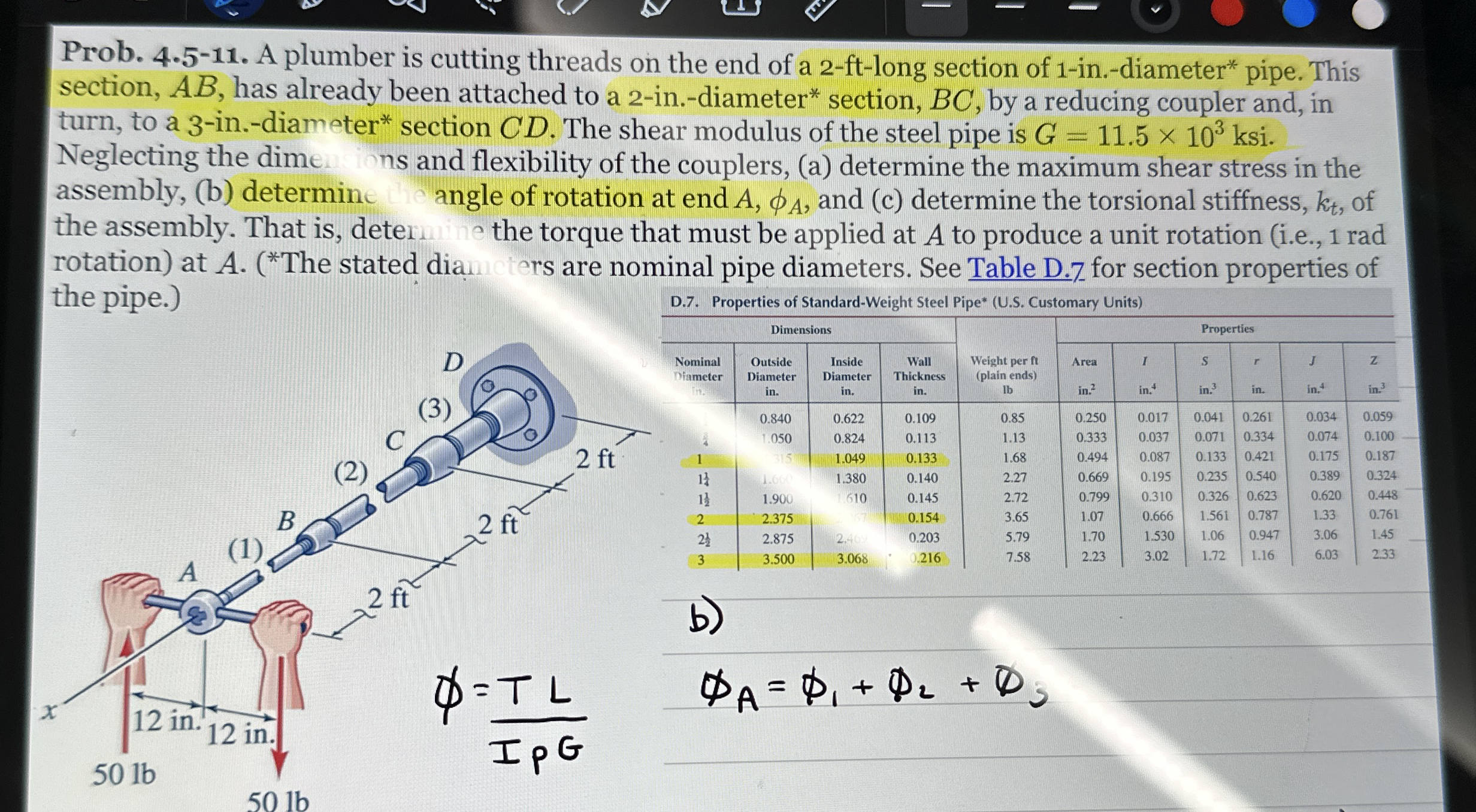 Prob. 4 . 5 - 1 1 . A plumber is cutting threads
