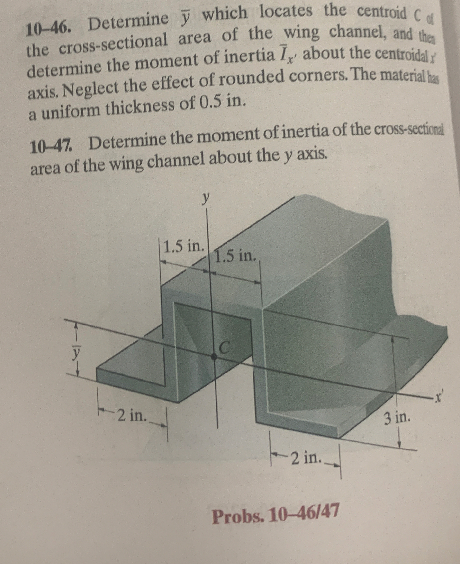 1 0 - 4 6 . Determine ? b a r ( y ) which locates