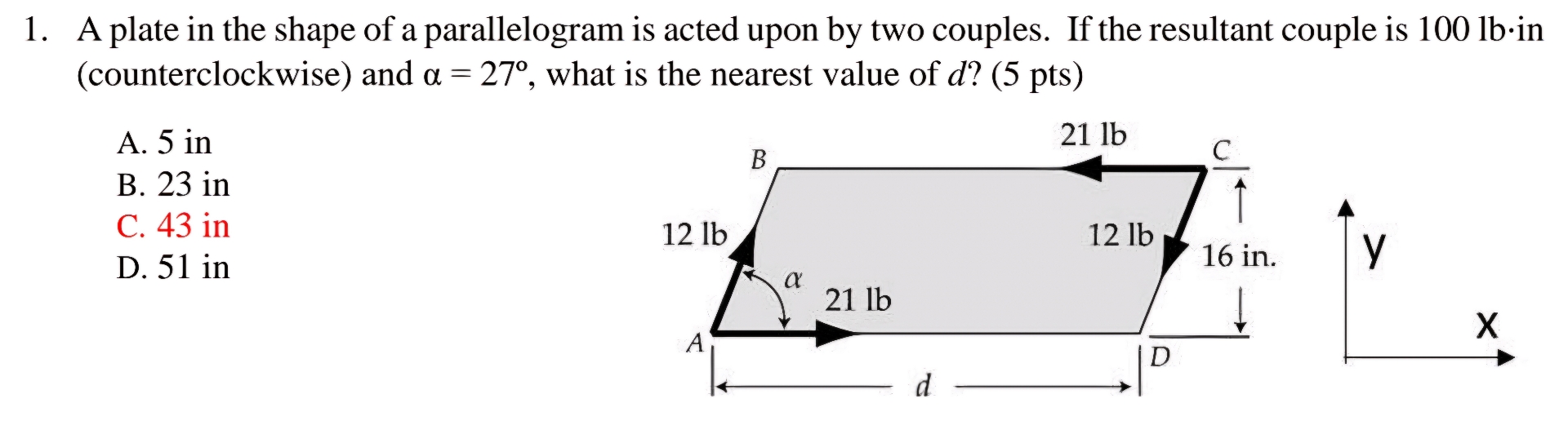 A plate in the shape of a parallelogram is acted