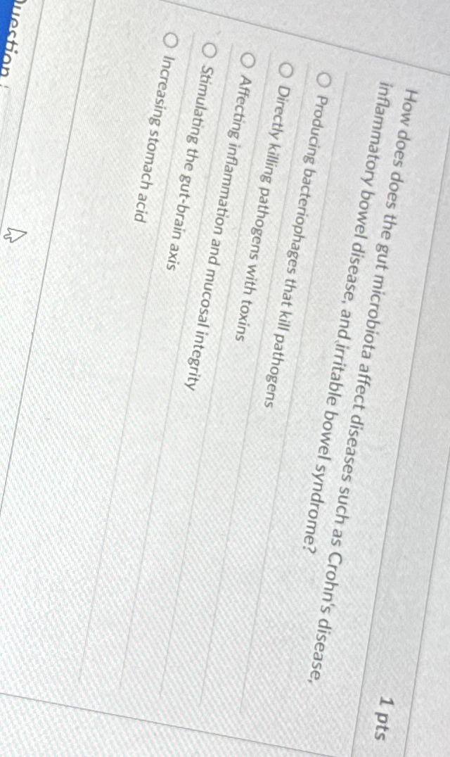 1 pts How does does the gut microbiota affect