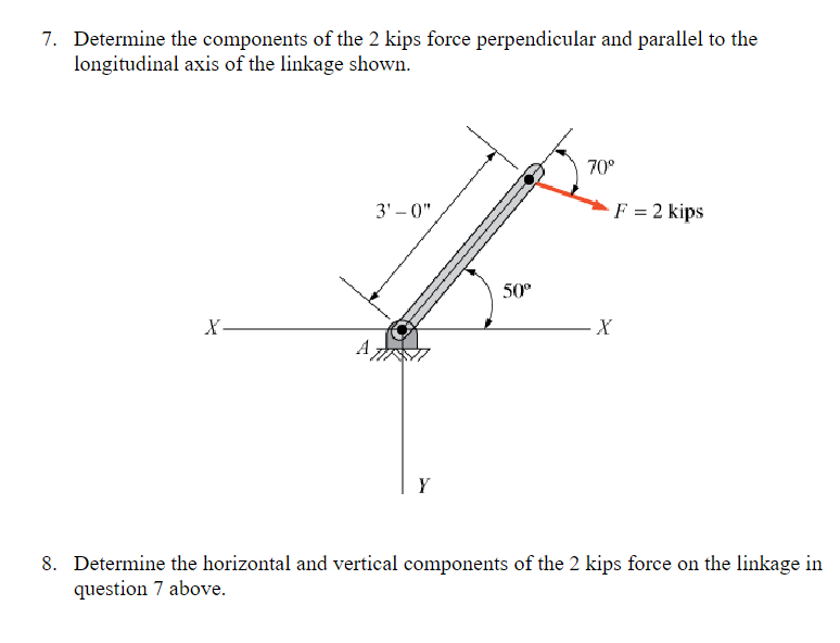 Determine the components of the 2 kips force