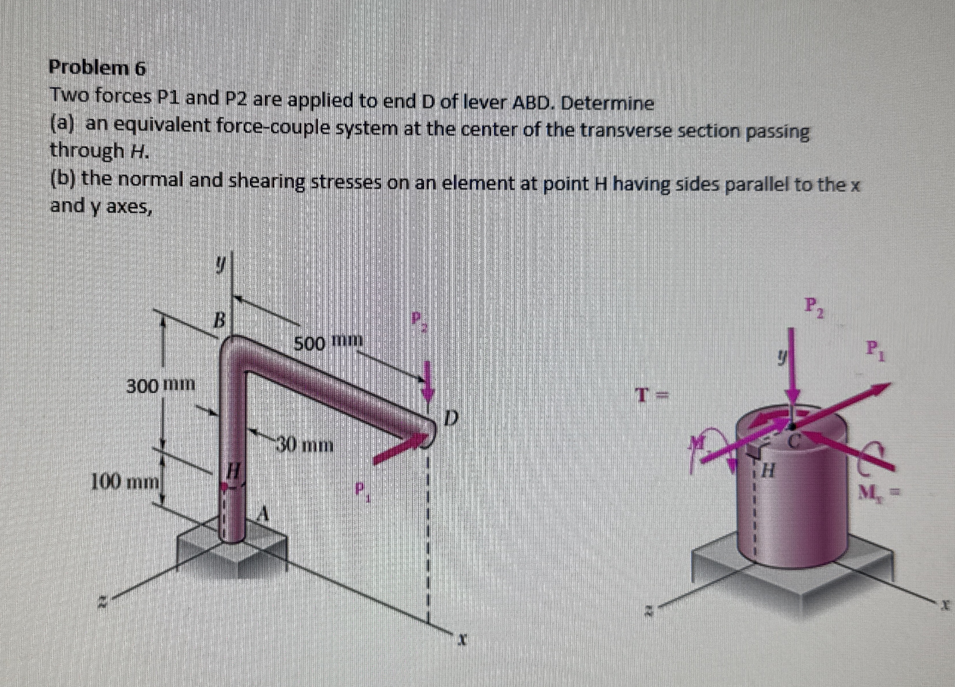 Problem 6 Two forces P 1 and P 2 are applied to