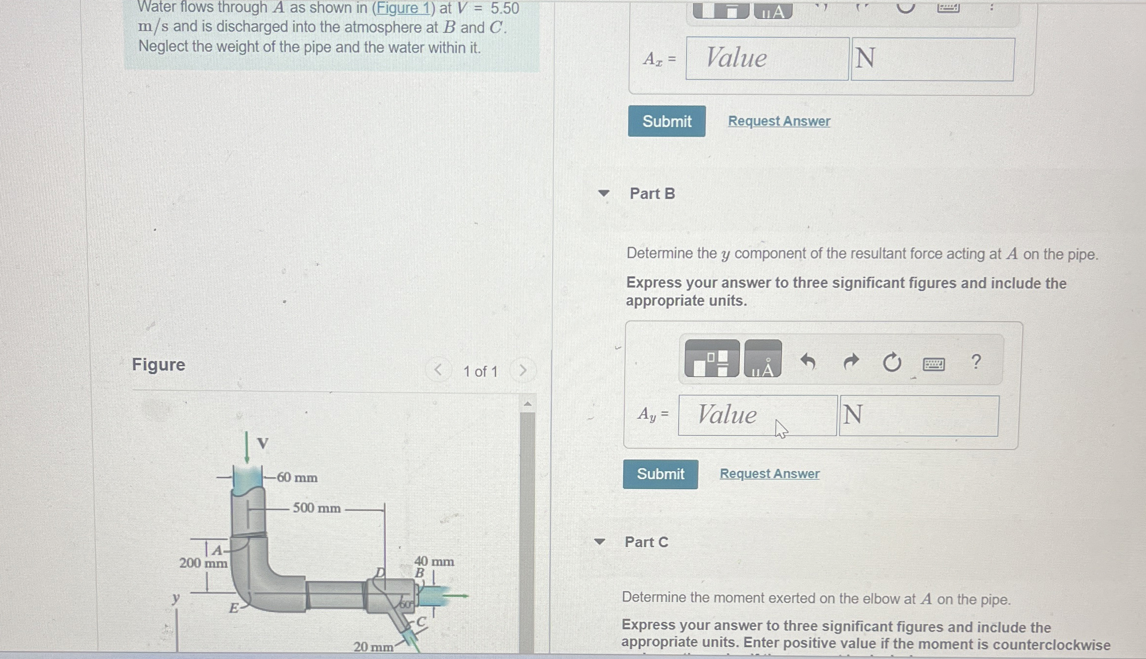 Water flows through A as shown in ( Figure 1 ) at