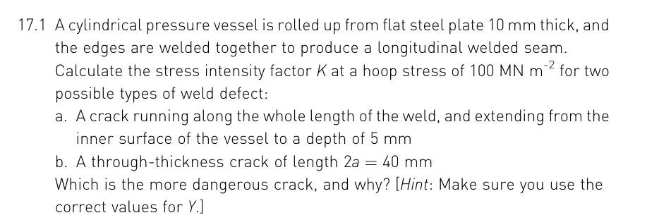 1 7 . 1 A cylindrical pressure vessel is rolled