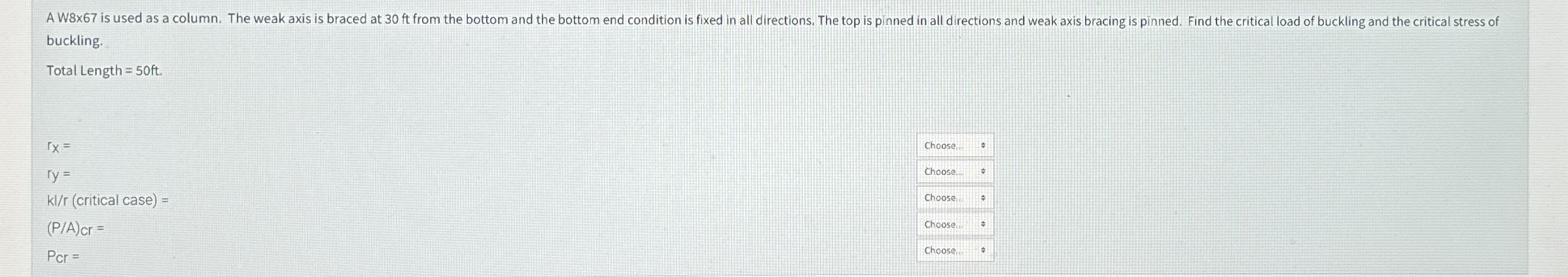 buckling. Total Length = 5 0 f t . 8 1 = critical