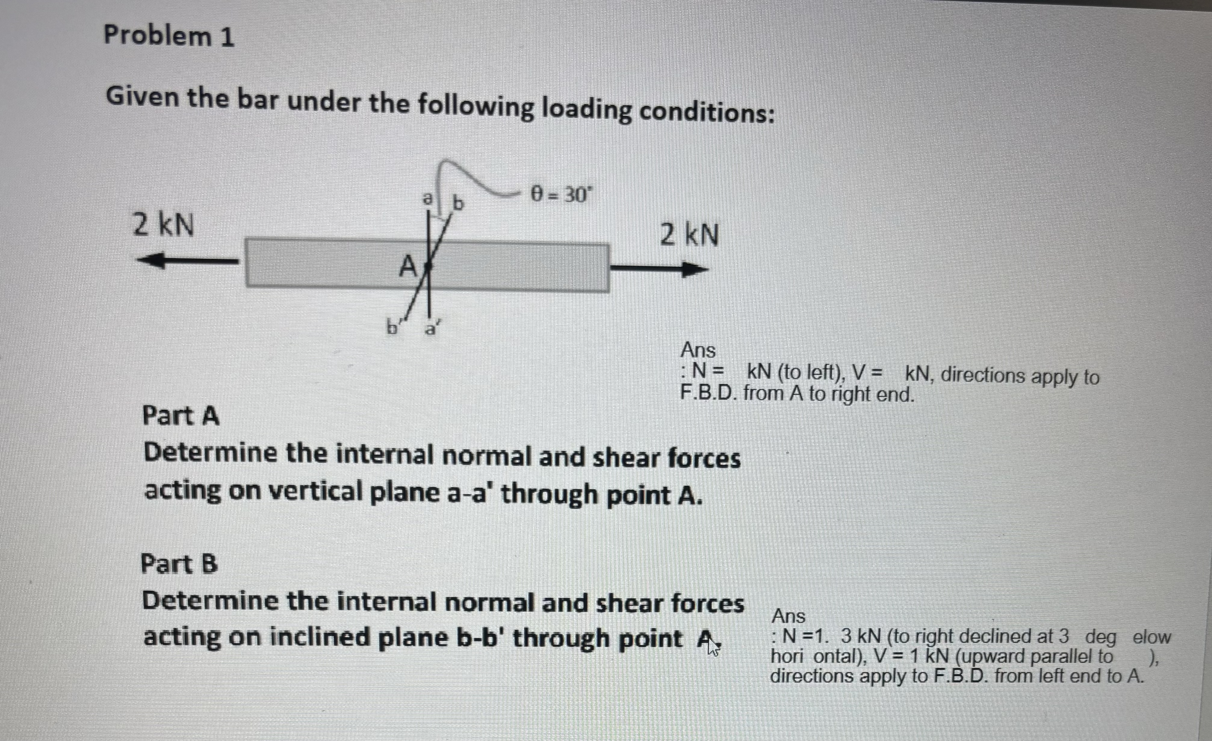 Part A determine the internal normal and shear