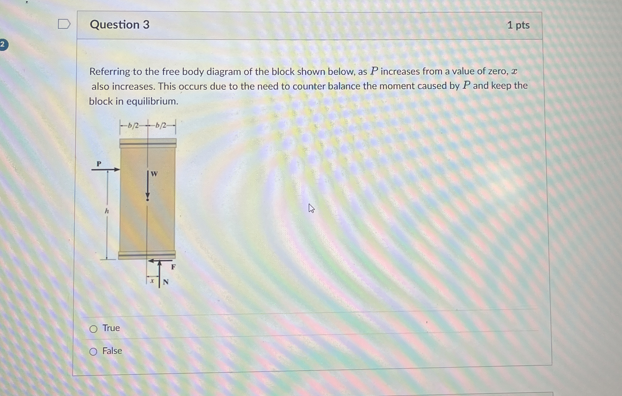 Question 3 1 pts 2 Referring to the free body