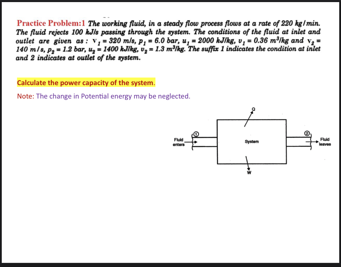 Practice Problem: 1 The working fluid, in a