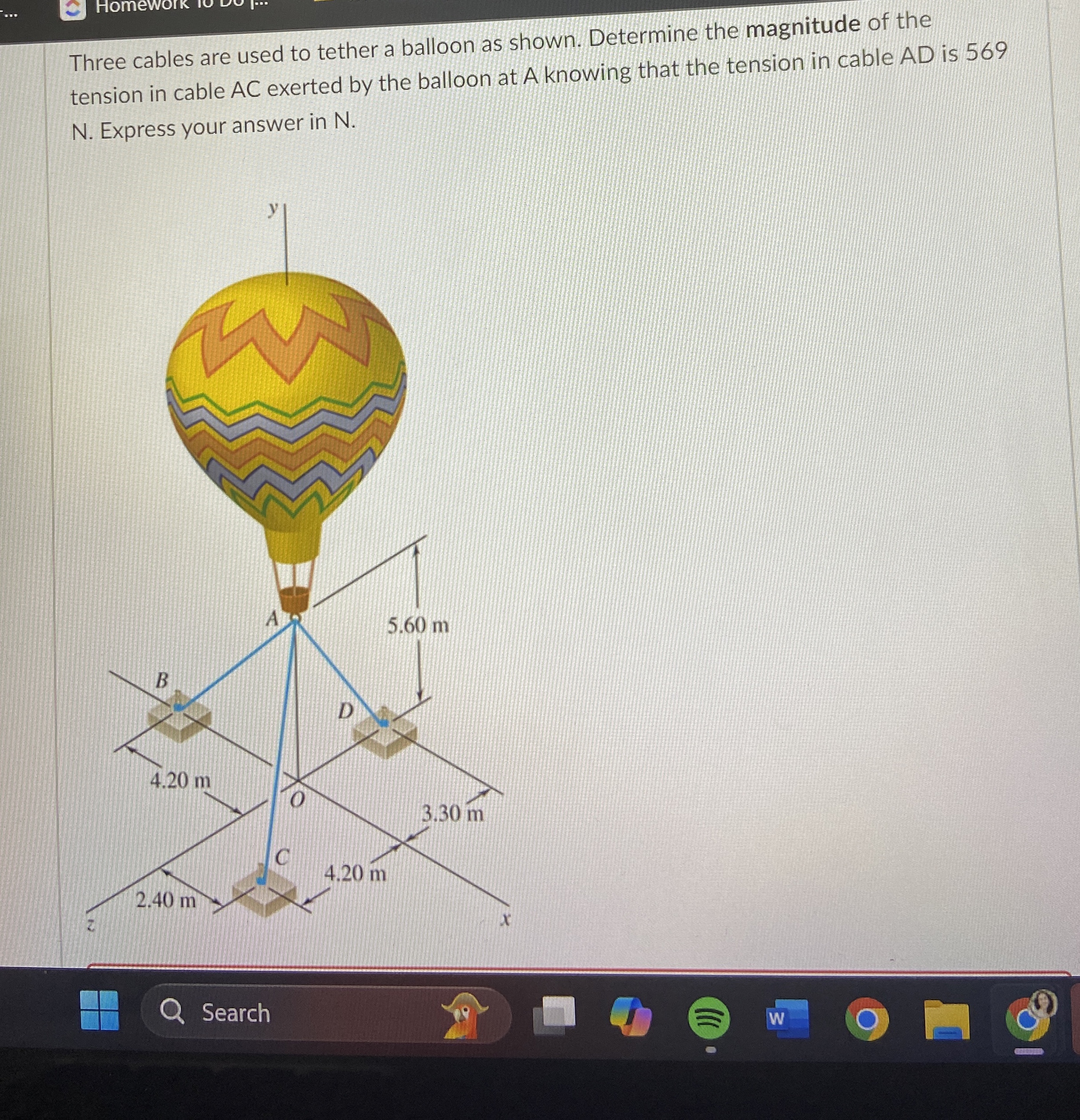 Three cables are used to tether a balloon as