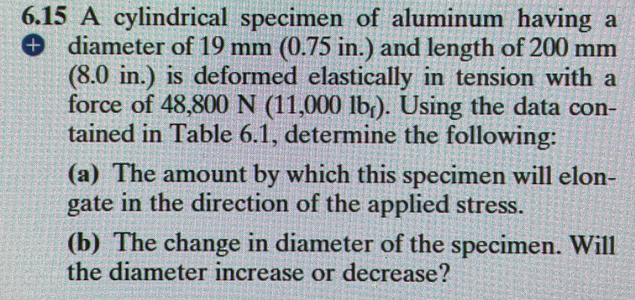 6 . 1 5 A cylindrical specimen of aluminum having