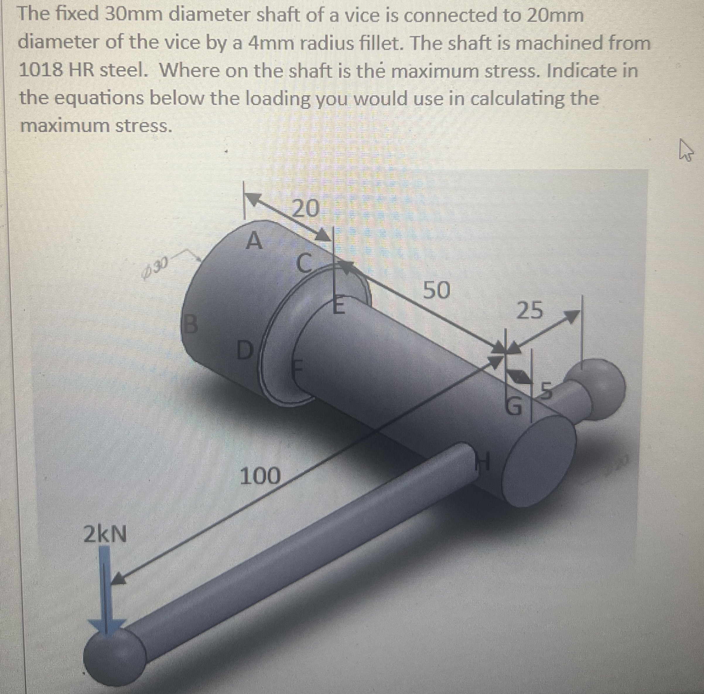 The fixed 3 0 mm diameter shaft of a vice is