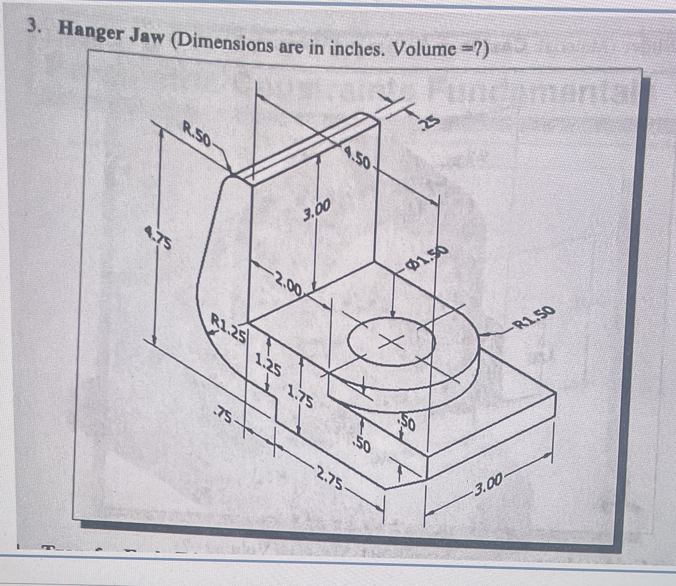 Hanger Jaw ( Dimensions are in inches. Volume = ?