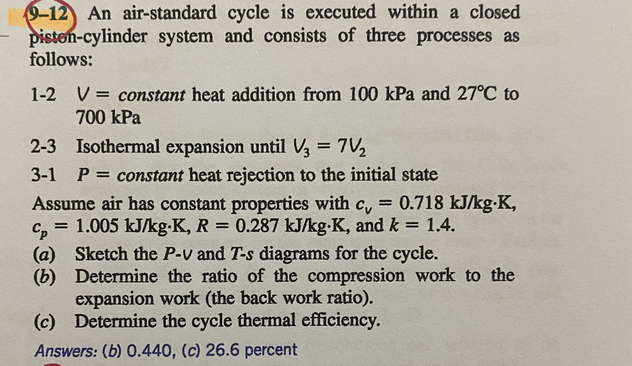 ( 9 - 1 2 ) An air - standard cycle is executed