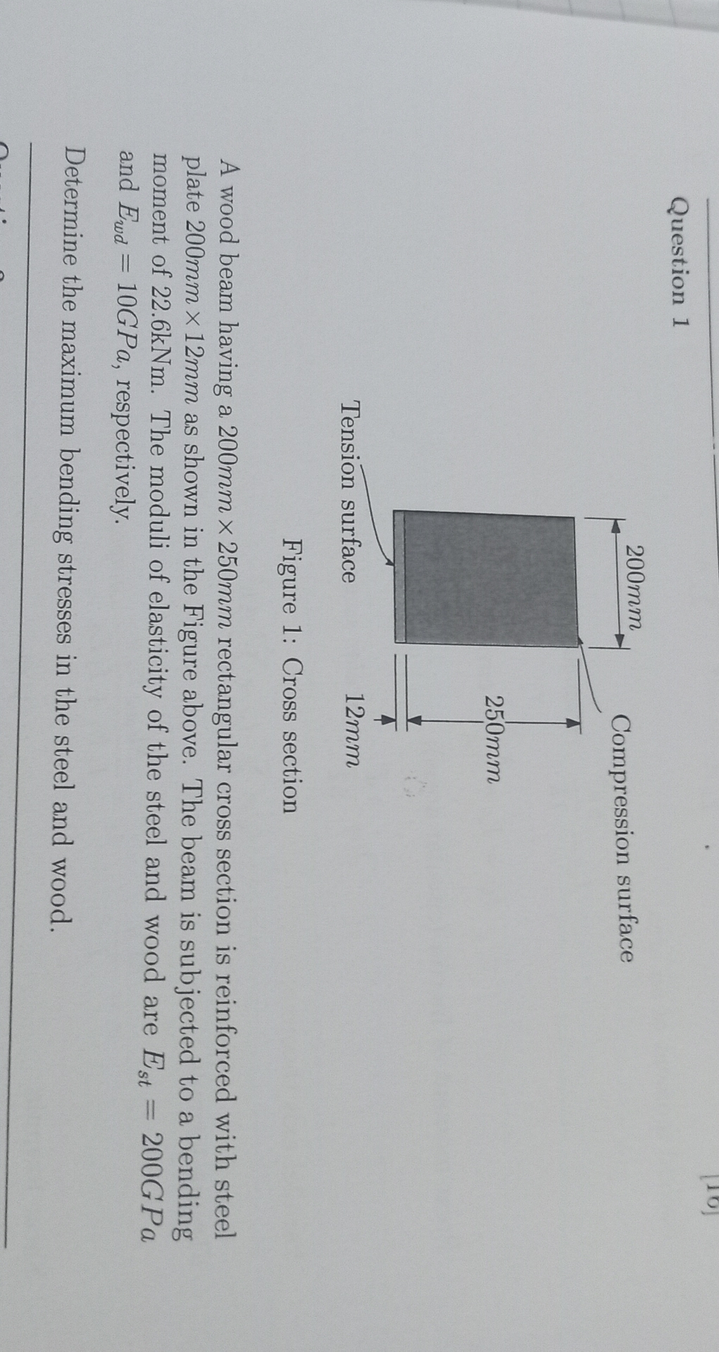 Question 1 Figure 1 : Cross section A wood beam