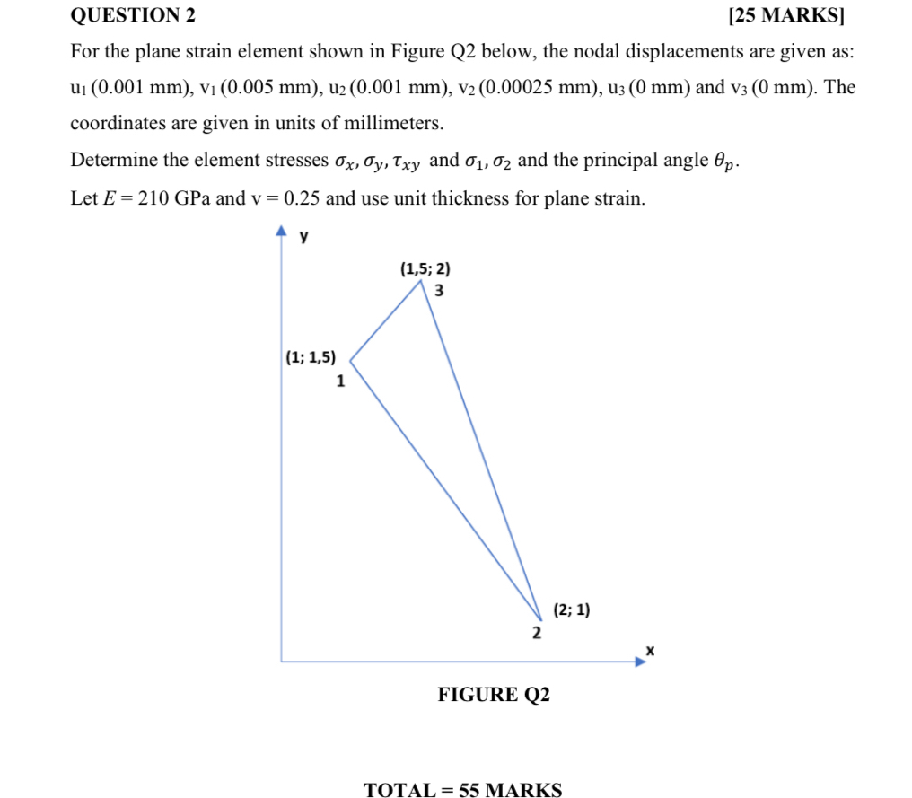 QUESTION 2 [ 2 5 MARKS ] For the plane strain