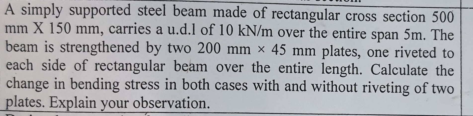 A simply supported steel beam made of rectangular