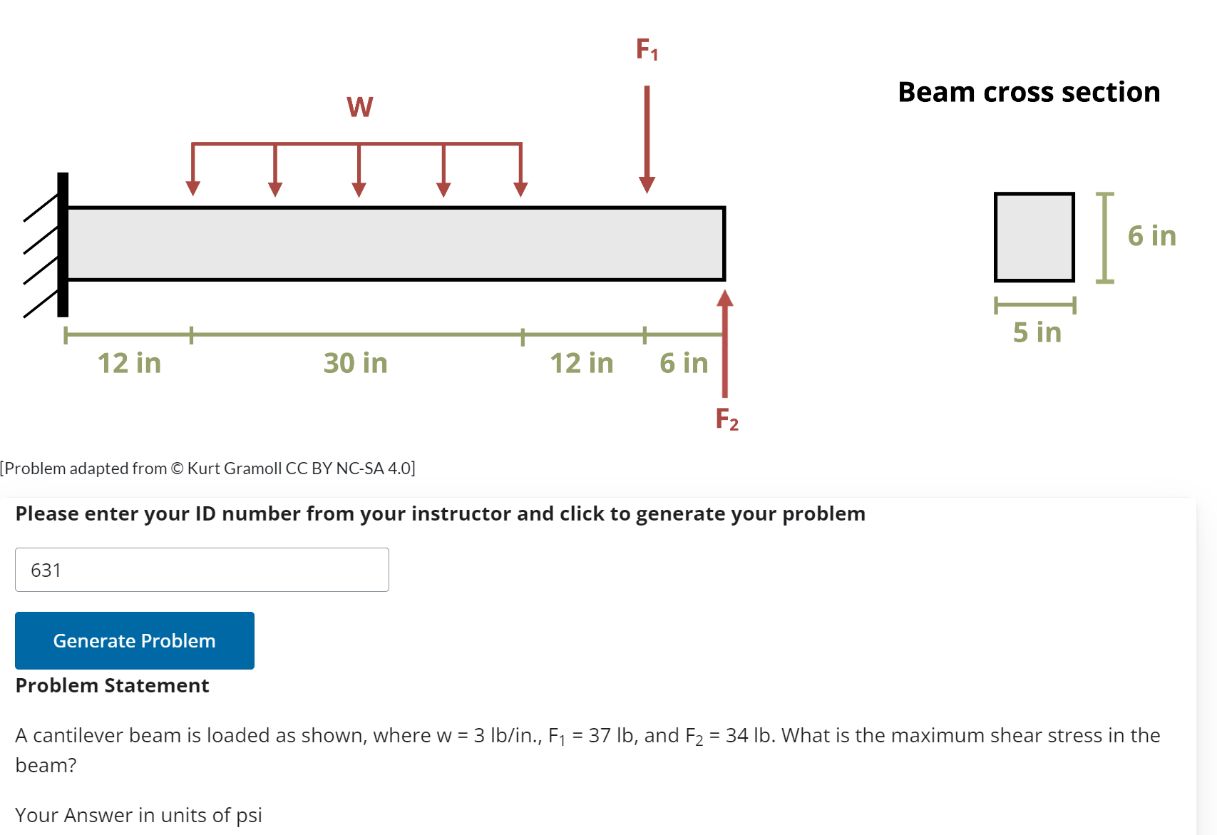[ Problem adapted from Kurt Gramoll CC BY NC - SA