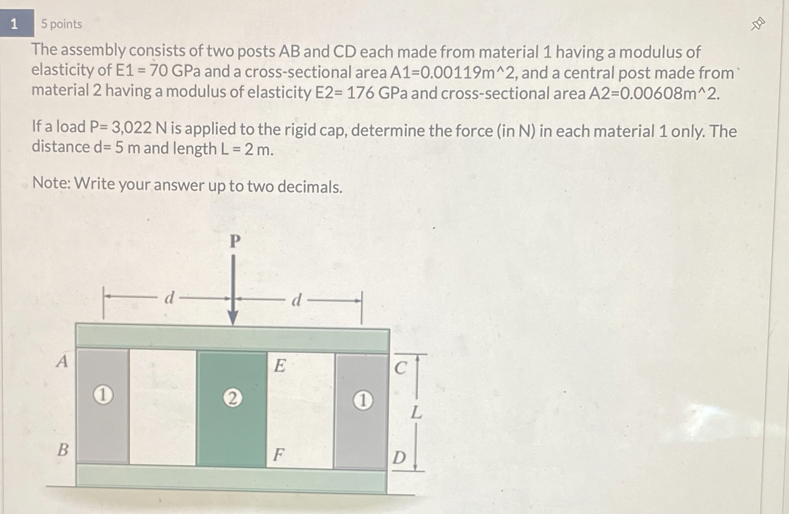 1 5 points The assembly consists of two posts A B