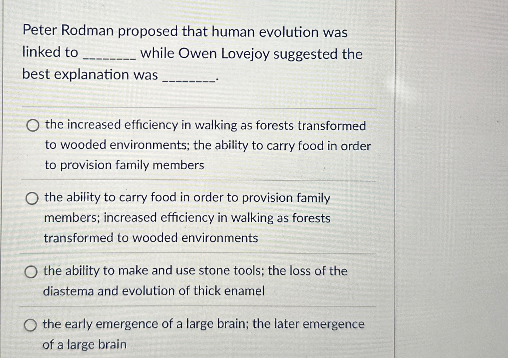 Peter Rodman proposed that human evolution was