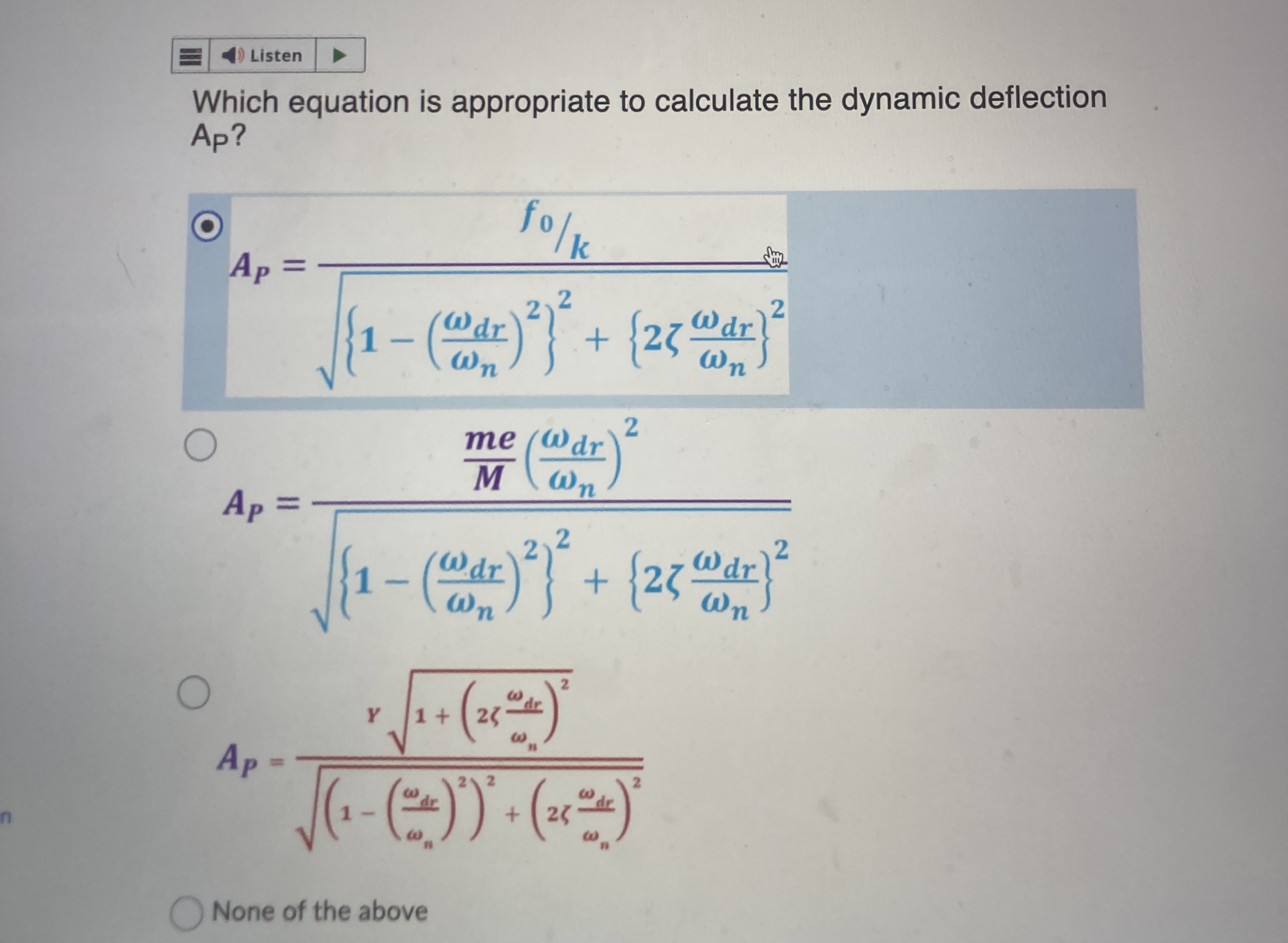 Listen Which equation is appropriate to calculate