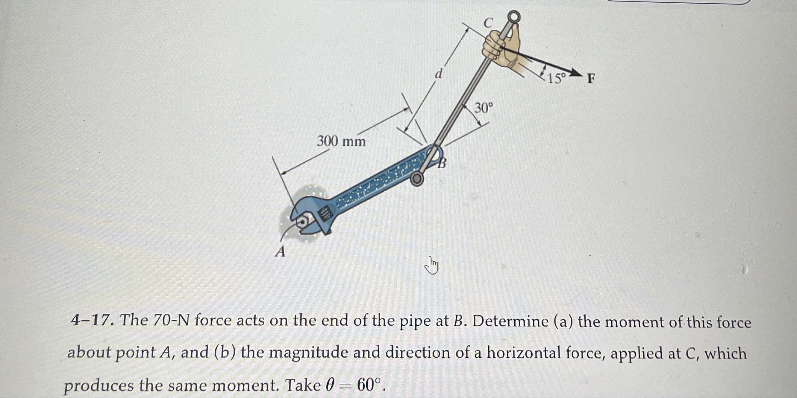 4 - 1 7 . The 7 0 - N force acts on the end of