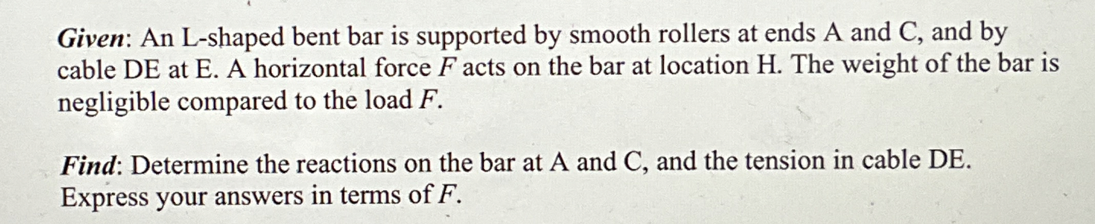 Given: An L - shaped bent bar is supported by