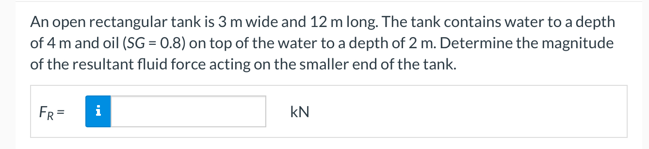An open rectangular tank is 3 m wide and 1 2 m
