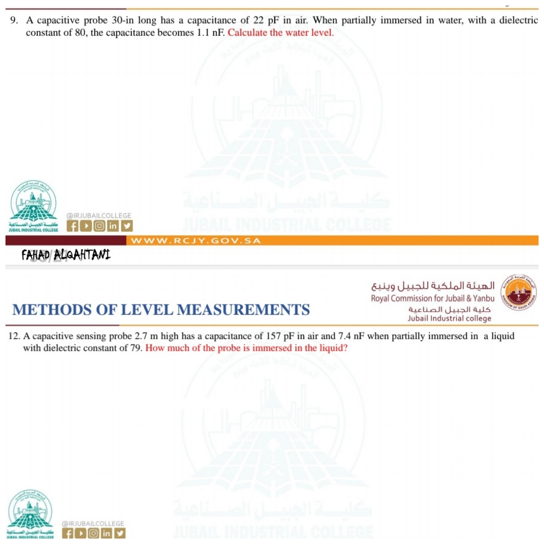 A capacitive sensing probe 2 . 7 m high has a