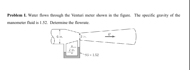 Problem I. Water flows through the Venturi meter