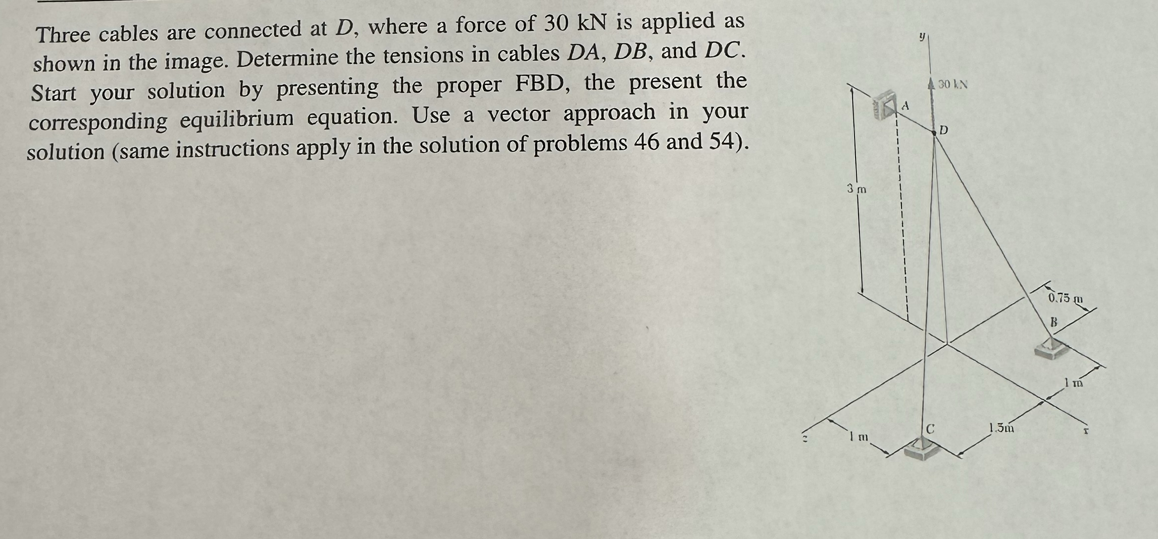 Three cables are connected at D , where a force