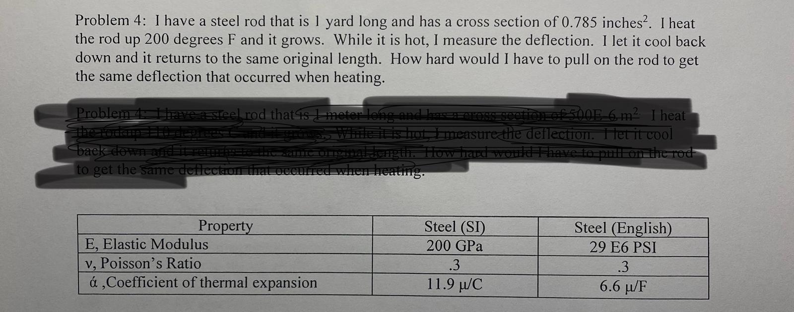 Problem 4 : I have a steel rod that is 1 yard