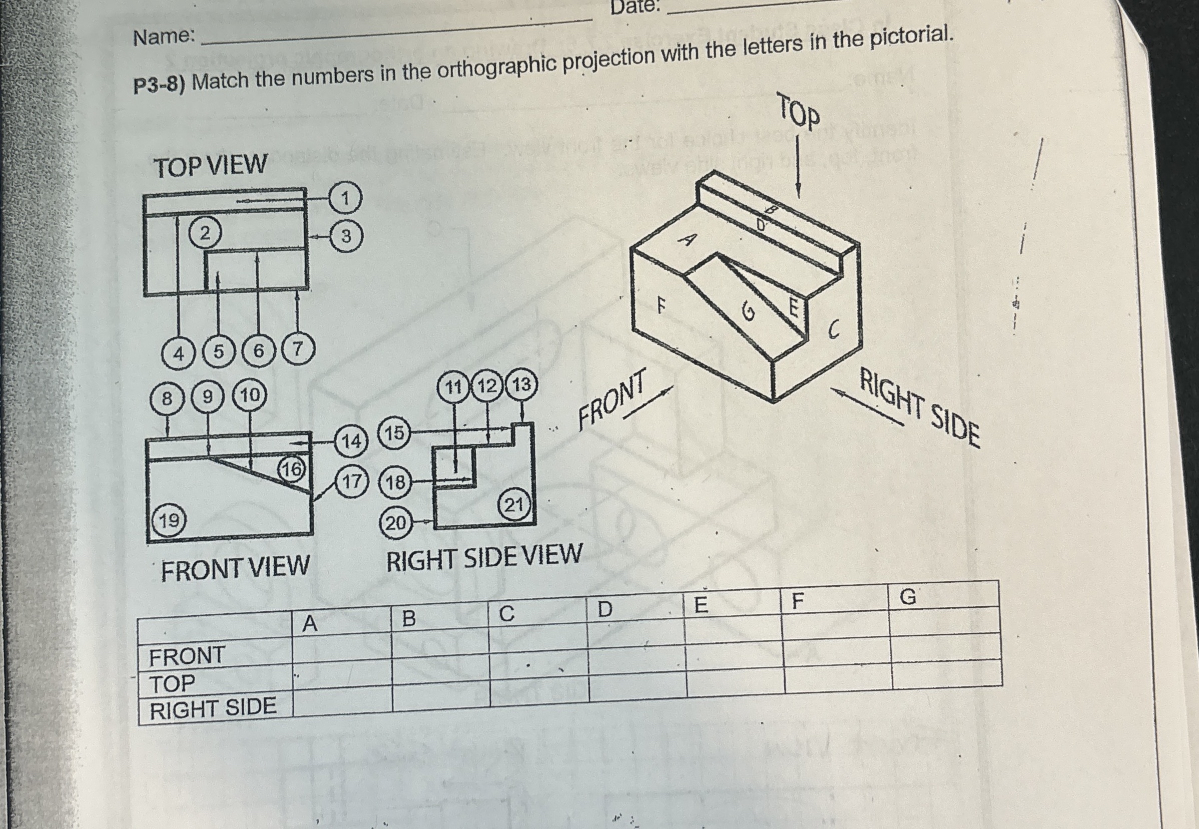 q , Date. P 3 - 8 ) Match the numbers in the
