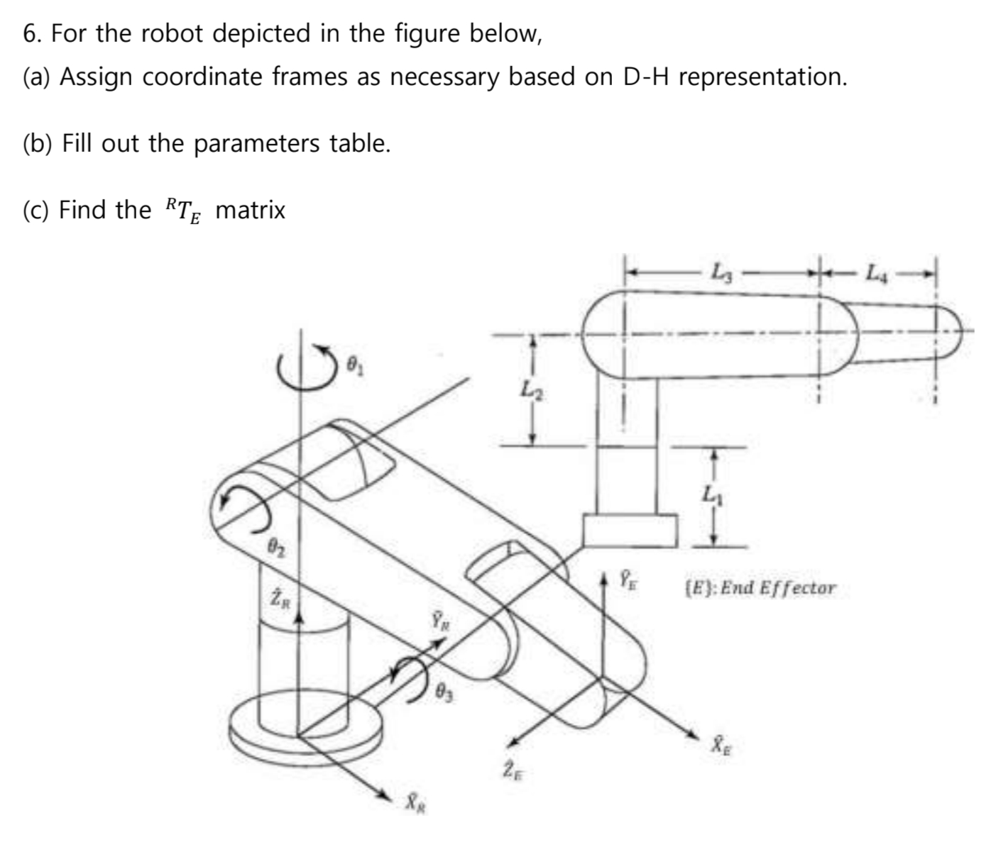 6 . For the robot depicted in the figure below, (