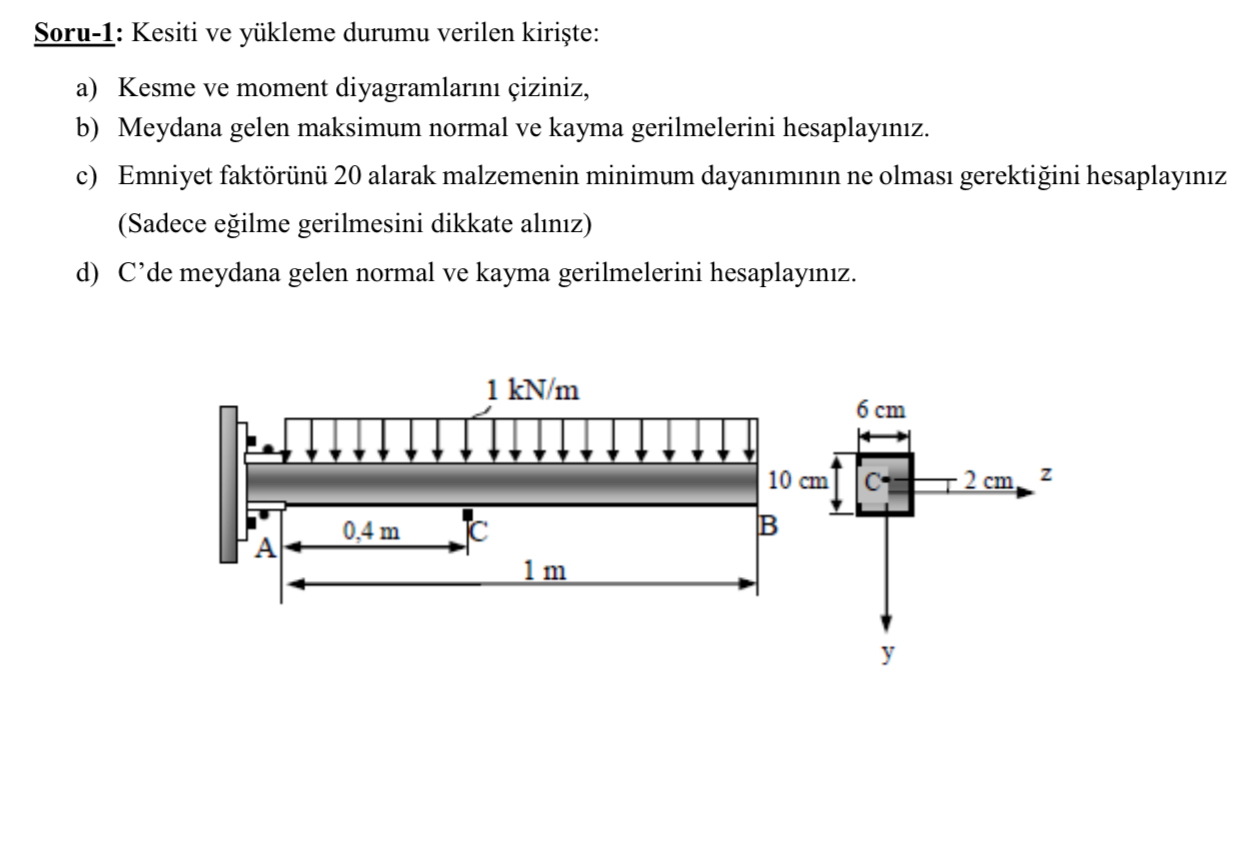 Kesiti ve y kleme durumu verilen kiri te: a )