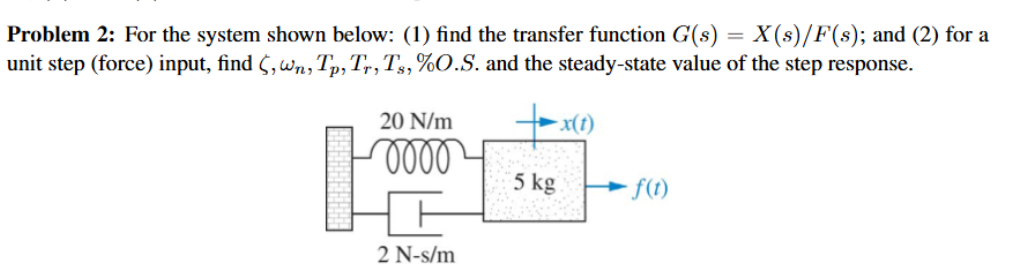 Problem 2 : For the system shown below: ( 1 )