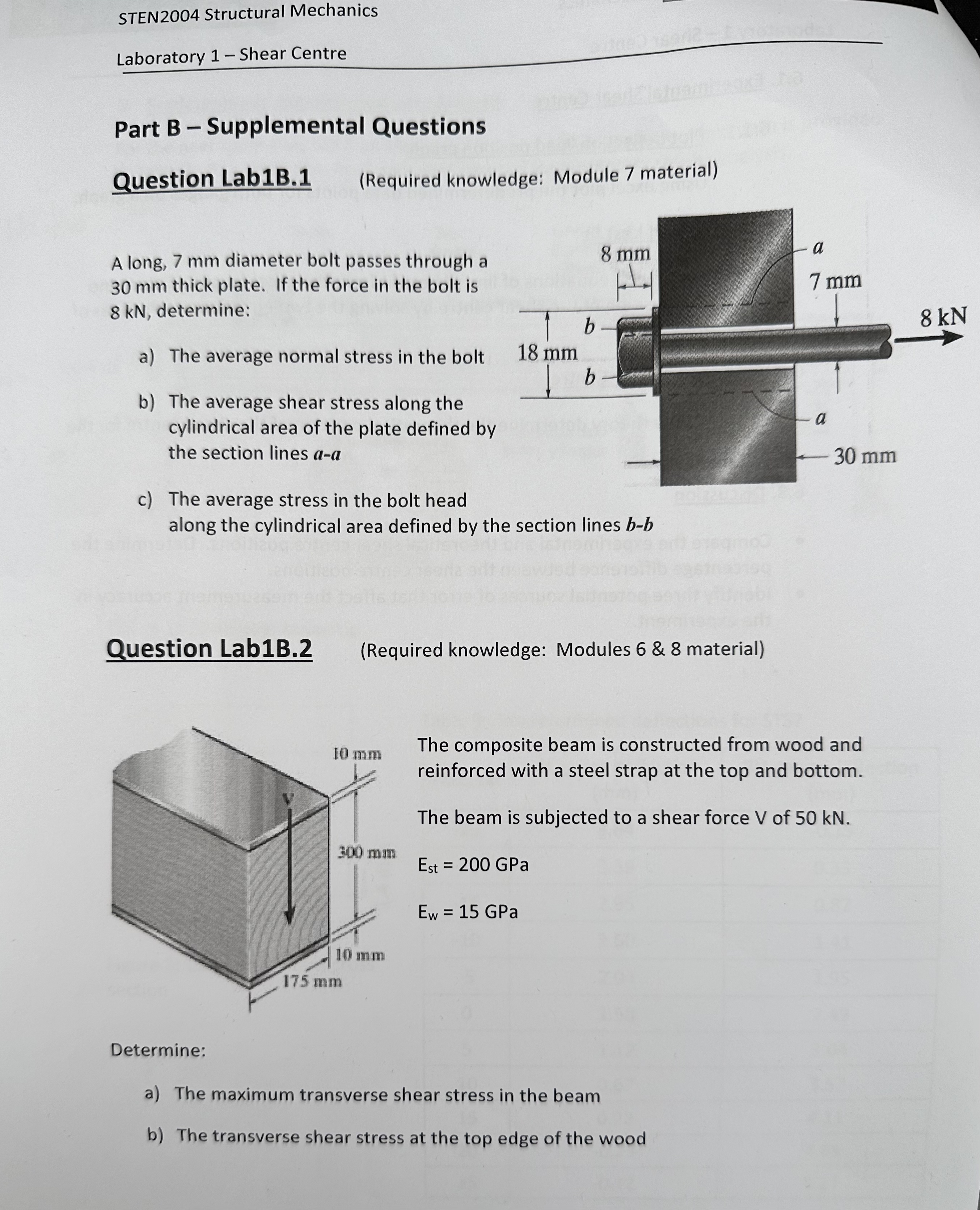 Structural Mechanics Shear Centre Question Lab 1