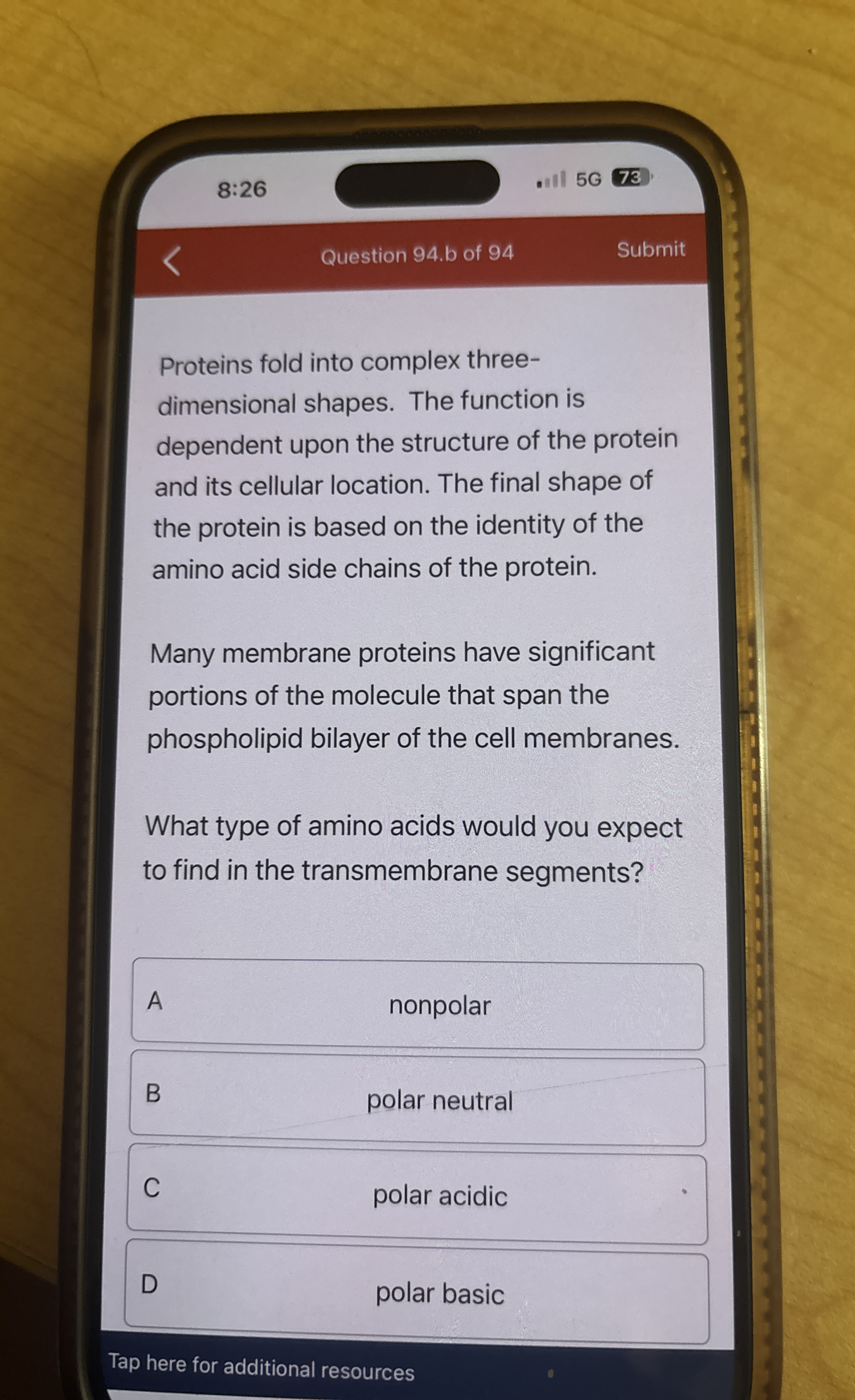 8 : 2 6 5 G 7 3 Question 9 4 . b of 9 4 Submit