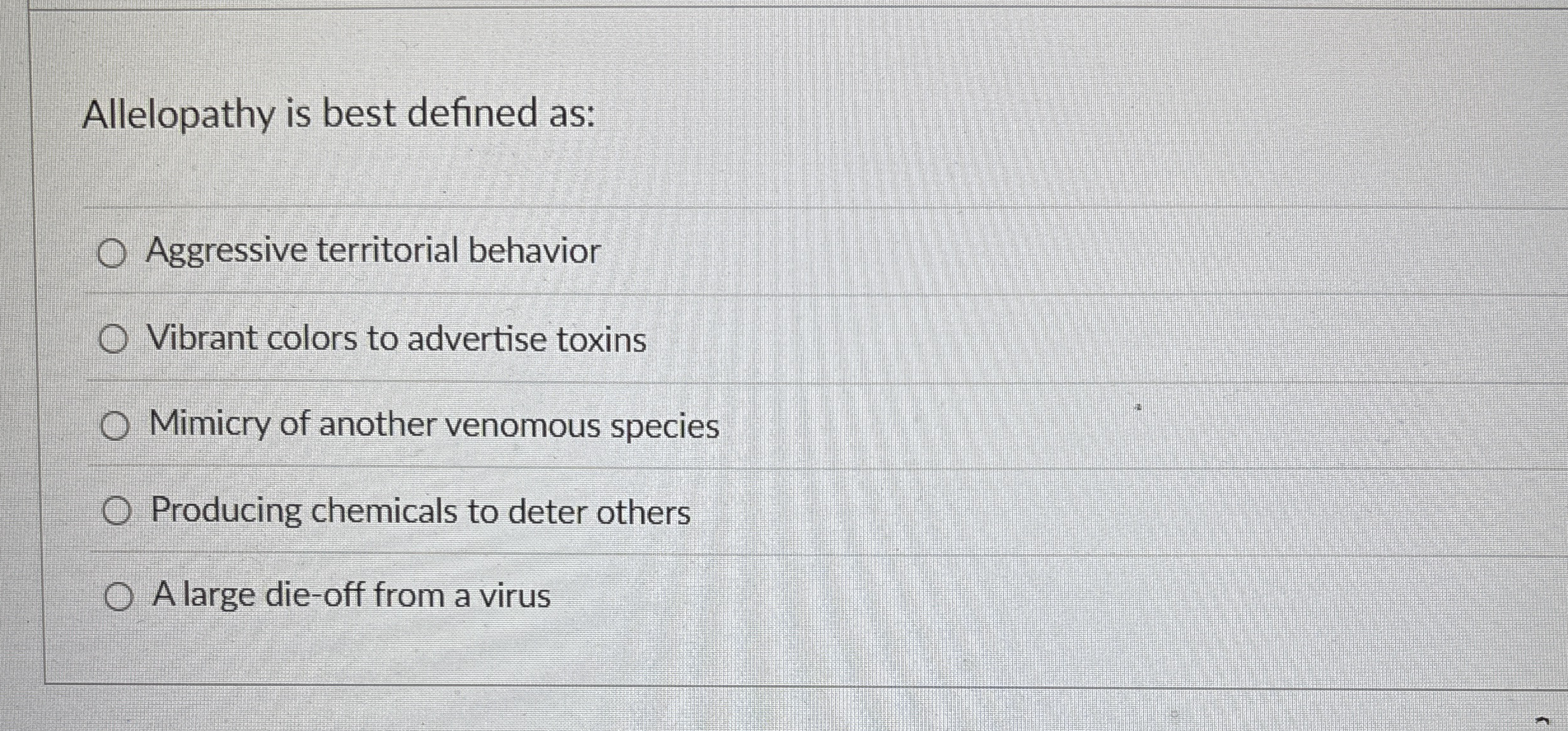 Allelopathy is best defined as: Aggressive