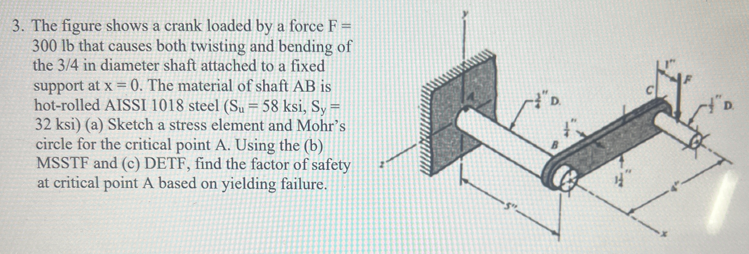 The figure shows a crank loaded by a force F = 3
