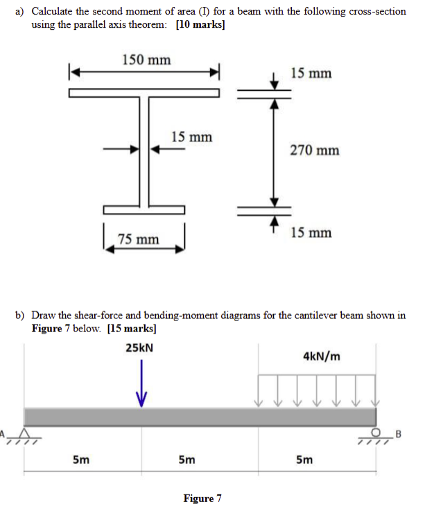 a ) Calculate the second moment of area ( I ) for