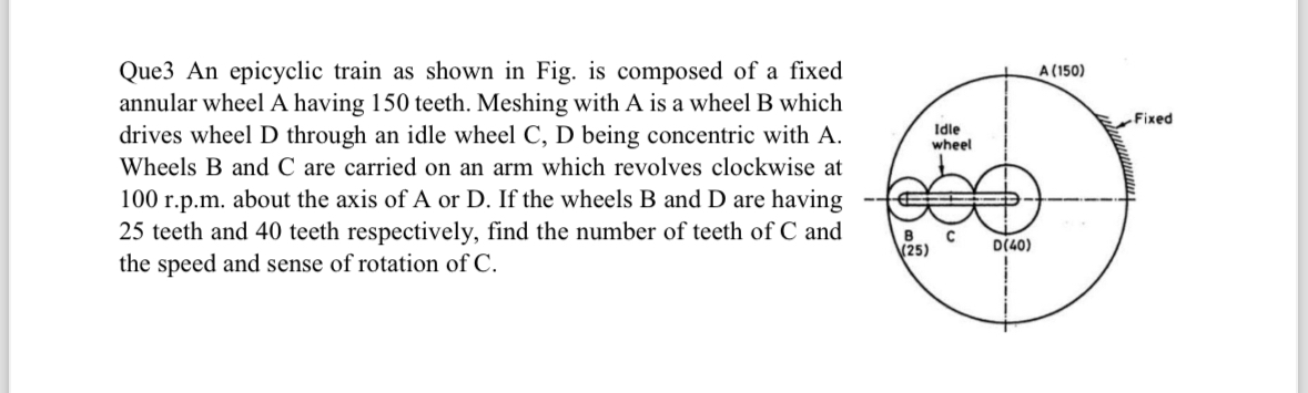 Que 3 An epicyclic train as shown in Fig. is