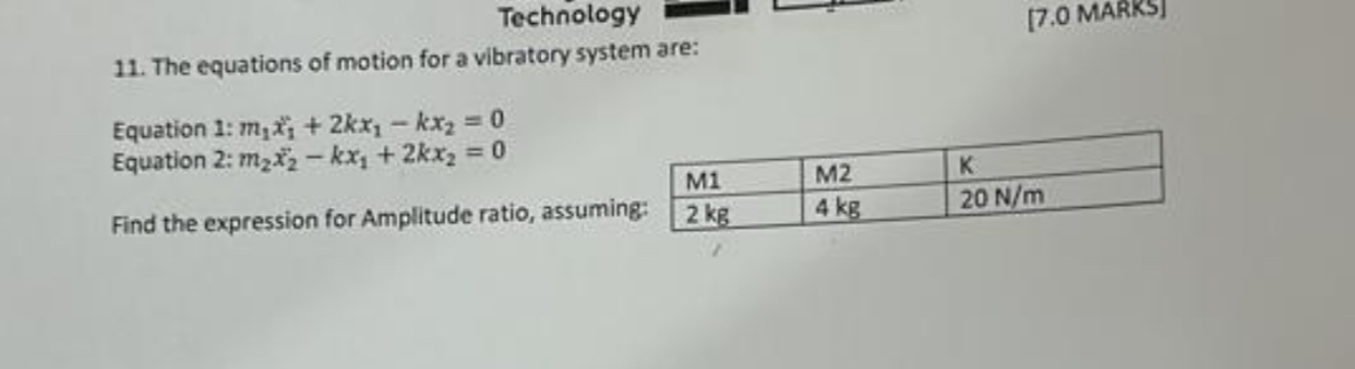 The equations of motion for a vibratory system