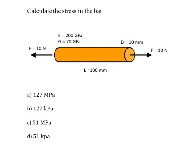 Calculate the stress in the bar a ) 1 2 7 MPa b )