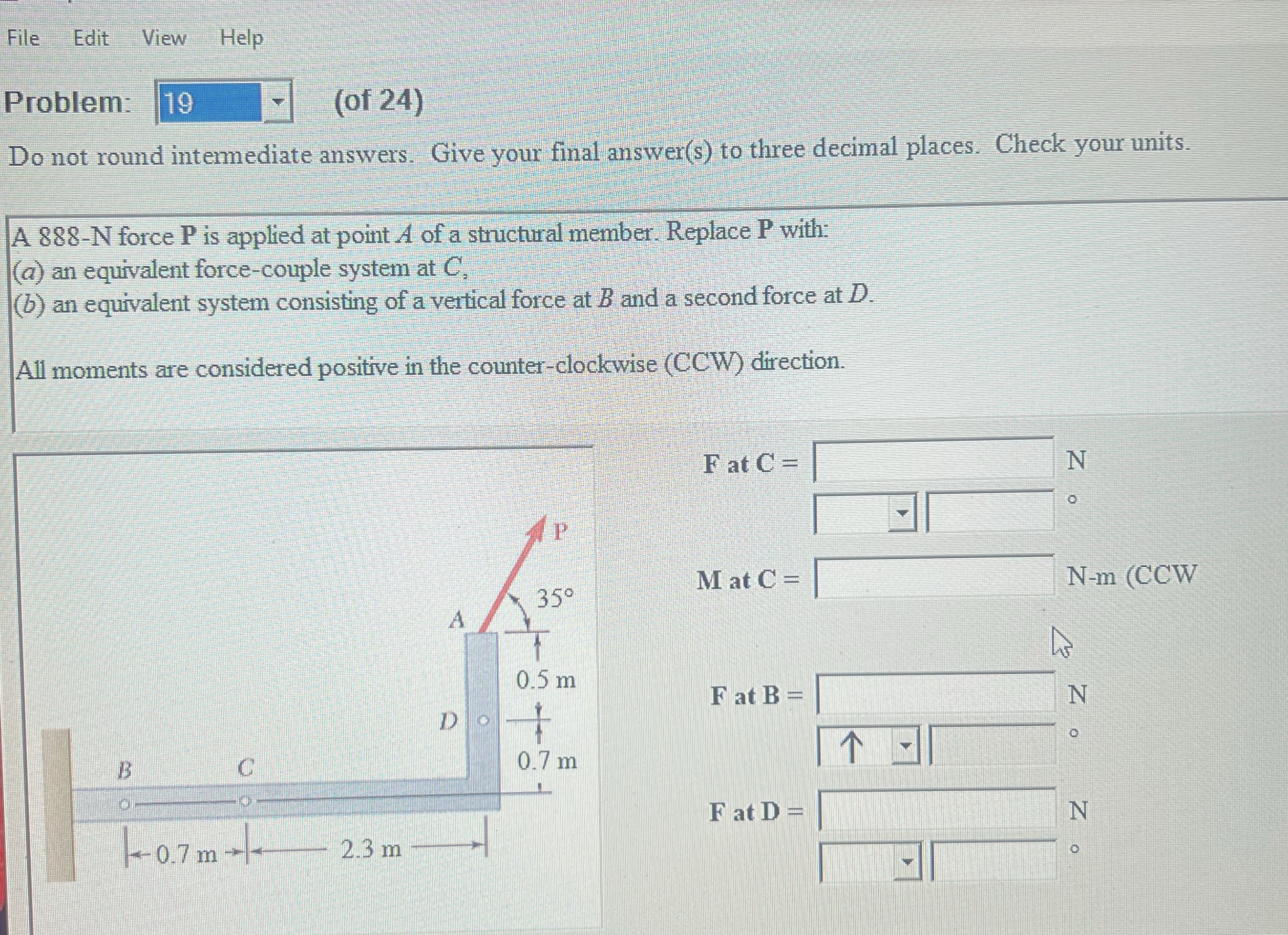 File Edit View Help Problem: 1 9 ( of 2 4 ) Do
