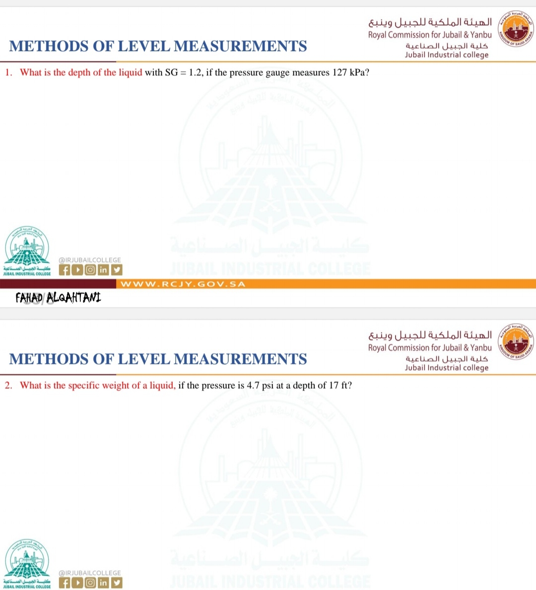 METHODS OF LEVEL MEASUREMENTS What is the