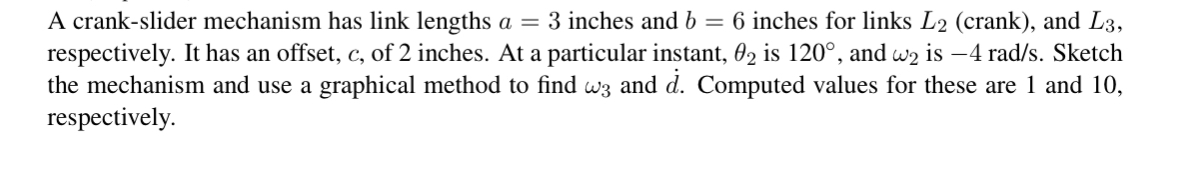 A crank - slider mechanism has link lengths a = 3