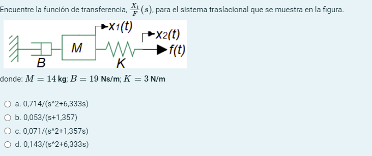 Find the transfer function, x 1 F ( s ) , for the