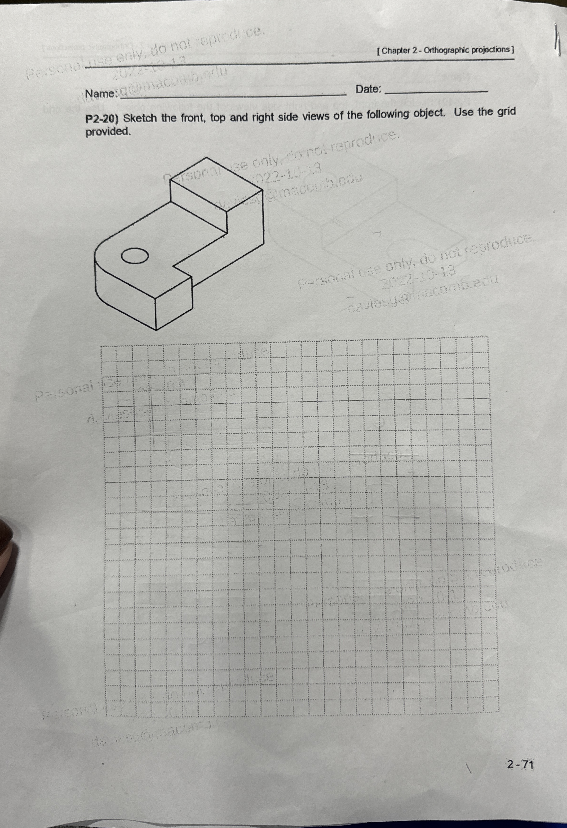 Nam Date: P 2 - 2 0 ) Sketch the front, top and