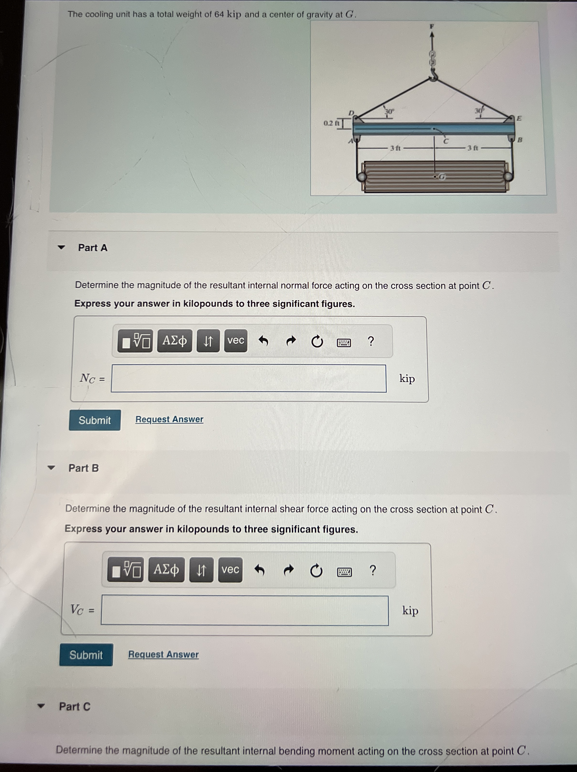 The cooling unit has a total weight of 6 4 kip